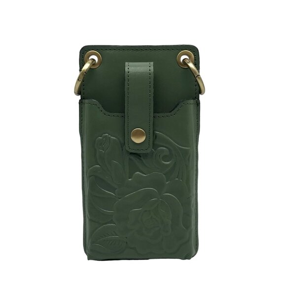 Patricia Nash Forest Green Rose Farleigh Phone Organizer Crossbody - Picture 1 of 11